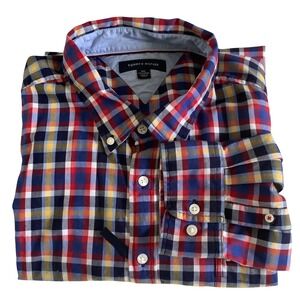 Tommy Hilfiger Mens XXL Plaid Button Down Shirt Long Sleeve Red‎ Blue Multicolor